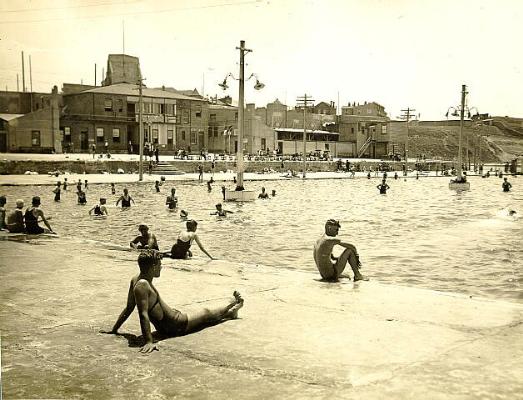 Ocean Baths c1930 with lights in pool